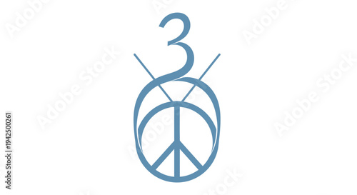 Esoteric symbol with a circle, concentric circles, and peace sign, in a serene blue hue against a white backdrop
