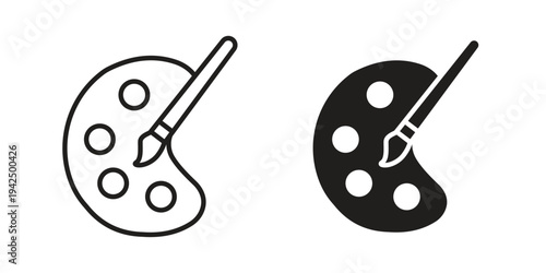 Brush and Palette icon in black and white. clipart and line style icons