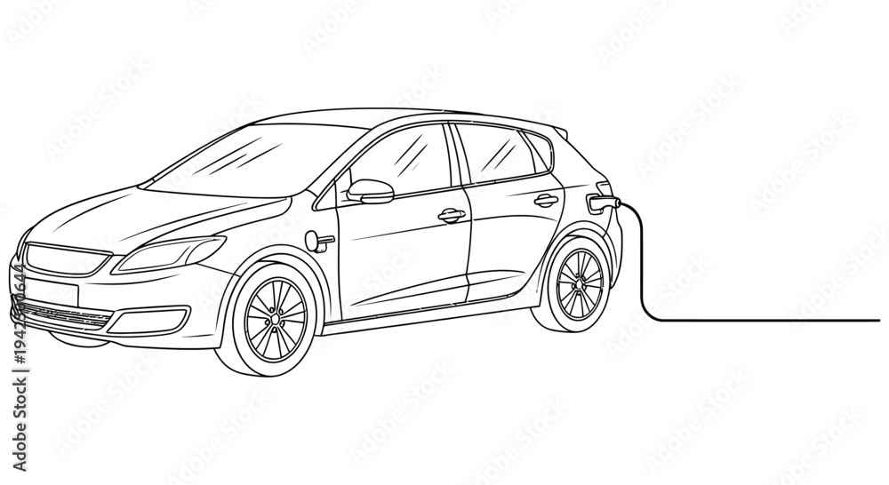 Fototapeta premium Electric car charging at a charging station with an open door and ready for use in a modern setting