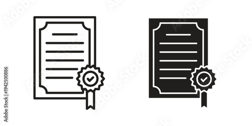 Certificate icon in black and white. clipart and line style icons