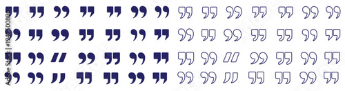 Set of quote mark, quotes icon, sign, symbol, emblem. Ditto marks icon set. Quotation marks. Dialogue discussion symbol for UI UX, website, mobile app.
