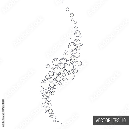 Abstract Bubbles Flowing Upwards, Water Air Stream, Transparent Spheres