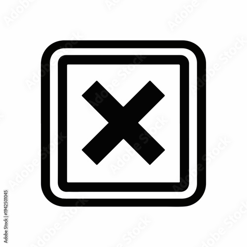 Black and white square close button vector icon with a bold 'X' symbol, ideal for user interface design, web navigation, and error messages.