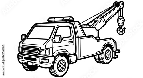 Tow truck illustration showcasing its mechanical features and towing capabilities in a simple and clean design suitable for various applications