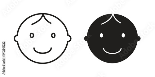 Child face icon in black and white. clipart and line style icons