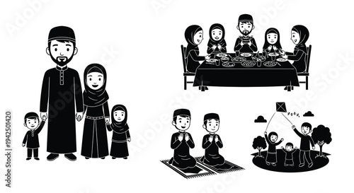 A muslim family gathering for a meal and enjoying outdoor activities
