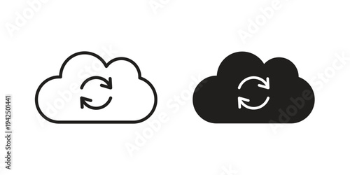 Cloud sync icon in black and white. clipart and line style icons
