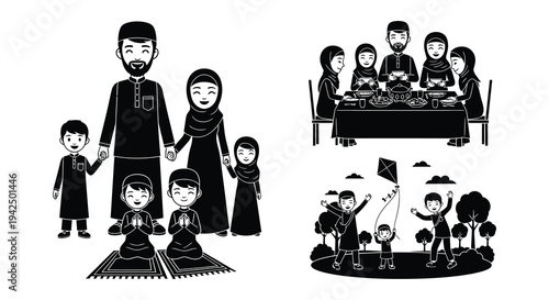 A muslim family gathering for a meal and enjoying outdoor activities