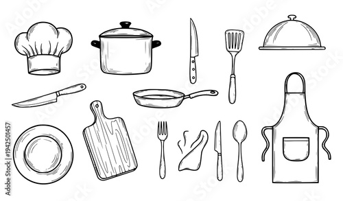 Kitchen Chef and Restaurant Service Hand Drawn Doodle Vector Pack