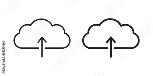 Cloud upload icon in black and white. clipart and line style icons