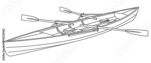 Modern tandem kayak illustration showcasing sleek design and double paddles on a clean white background for recreational water sports enthusiasts