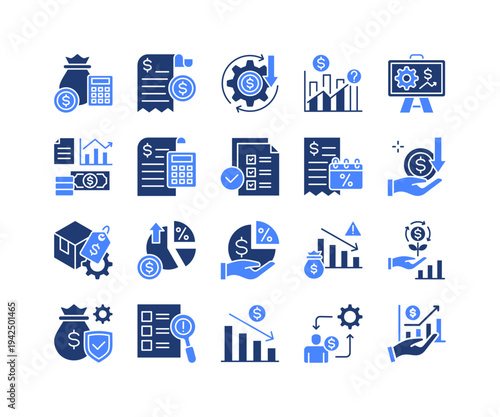 Financial Planning Icon Collection,  featuring Budget, Expense, Forecast, Economy, Accounting, Tax, Margin.