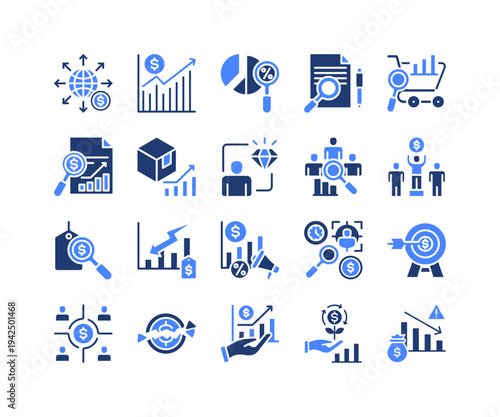 Business Growth Icon Collection,  featuring Expansion, Market Growth, Sales Analytics, Product Development, Competition, Investment, ROI.