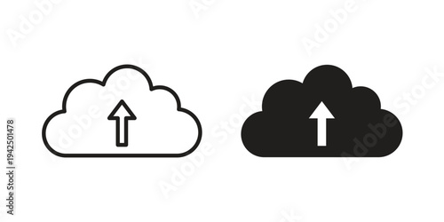 Cloud upload icon in black and white. clipart and line style icons