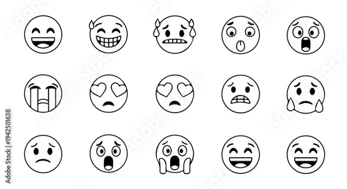 Collection of assorted emoticon faces displaying various emotions and reactions in a grid layout