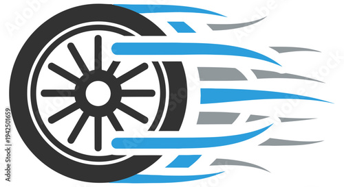 Dynamic tire design with speed motion effect conveying energy and movement in a sleek graphic representation perfect for automotive and racing applications.