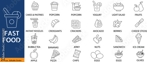 Fast Food Line Art Icons Collection