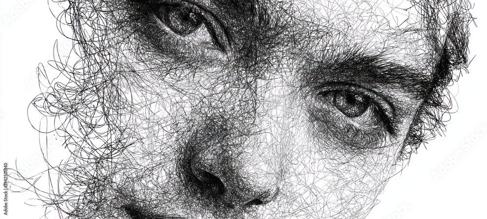 Obraz premium Abstract portrait of person created with artistic lines on white background