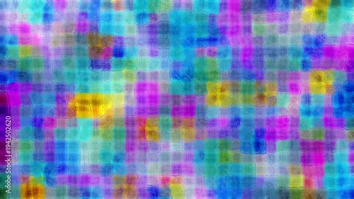 Bright vibrant abstract mosaic glass background with colorful shapes and textured distortion. Dynamic motion creates playful organic patterns with warm and cool tones blending together.