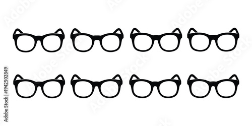 Black eyeglasses and sunglasses set isolated on white background simple fashion eyewear vector illustration