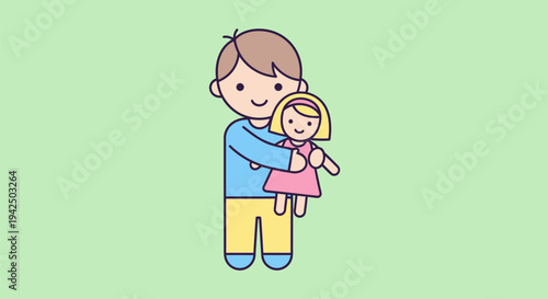 Cartoon Boy Holding Little Girl Illustration.