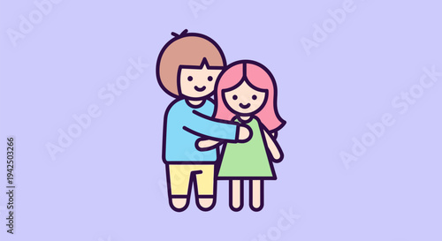 Cartoon Couple Hugging Each Other Tightly.