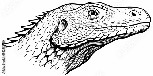 Iguana Lizard Head Profile Detailed Reptile Line Art Illustration