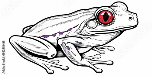 Red Eyed Tree Frog Vector Illustration with Detailed Realistic Sketch Lines