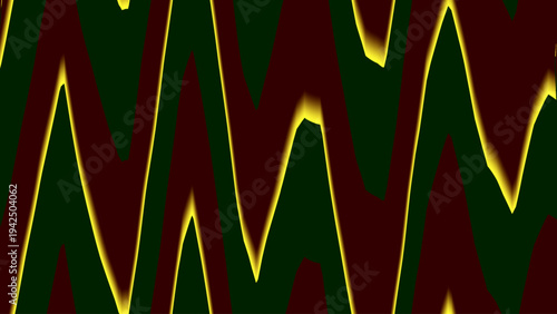 Abstract digital art vector with jagged zigzag green maroon yellow glitch lines, glowing edges, and surreal dynamic motion design