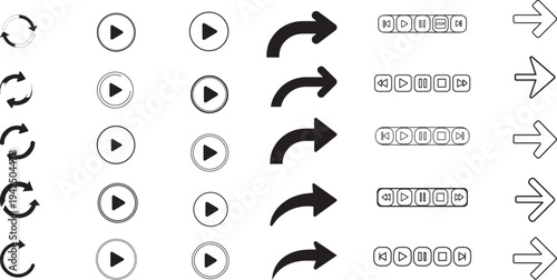 Media Player Control Buttons and Navigation Arrow Icon Vector Set