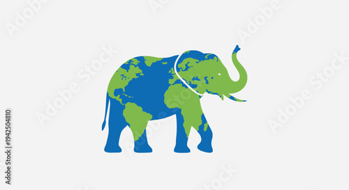 Colorful Elephant Illustration with World Map.