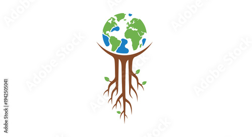 Tree Roots Holding Globe Illustration.