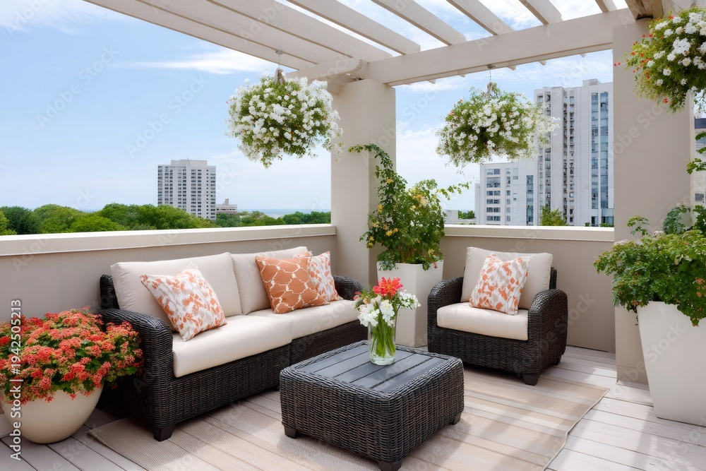Naklejka premium Rooftop terrace creating relaxing outdoor sophisticated living space