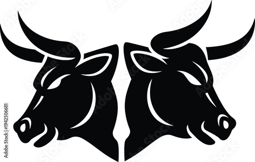 bull, horns, animal, mascot, power, strength, finance, market, buffalo, taurus, zodiac, beast, cattle, vector, silhouette