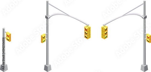 Traffic Lights Crossroads Intersection Junction Pole, City Street Signals Control System Vector Illustration