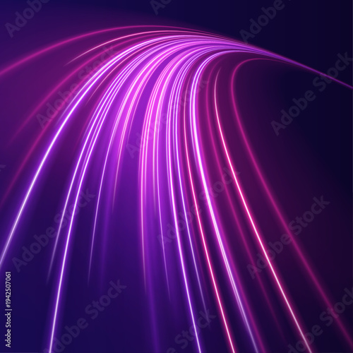 Smooth pink motion streaks with glowing tips, soft flickering lights and streaking effect vector