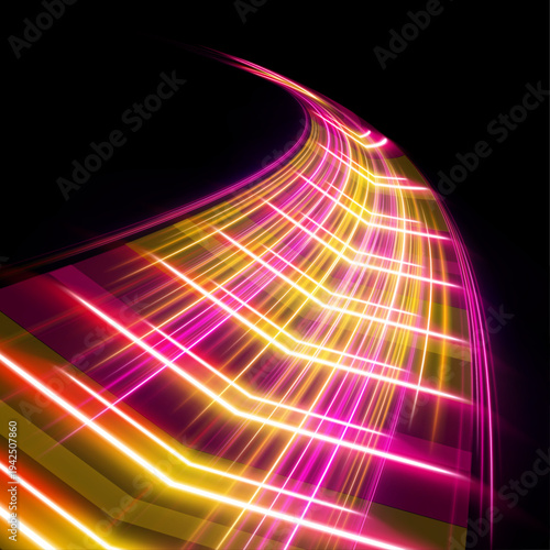 Bright pink-orange motion streaks with glowing tips, soft flickering lights and streaking effect vector