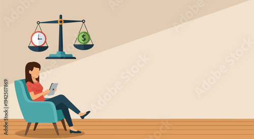 Balancing Time and Money A Woman Contemplating Her Financial and Temporal Priorities