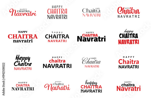 Happy Chaitra Navratri creative typography set vector design on white background.