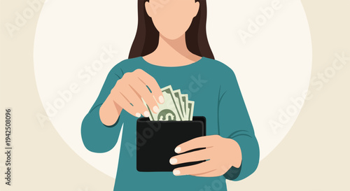 A person putting money into a wallet, symbolizing financial management and saving