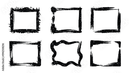 set abstract black frames with rough brushstroke like edges