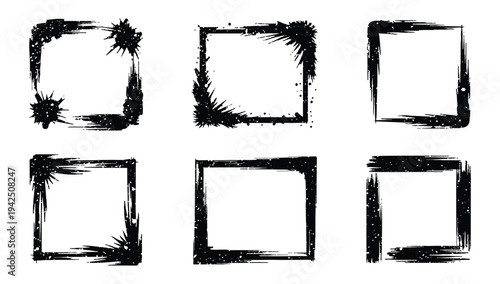 set abstract black frames with rough brushstroke like edges