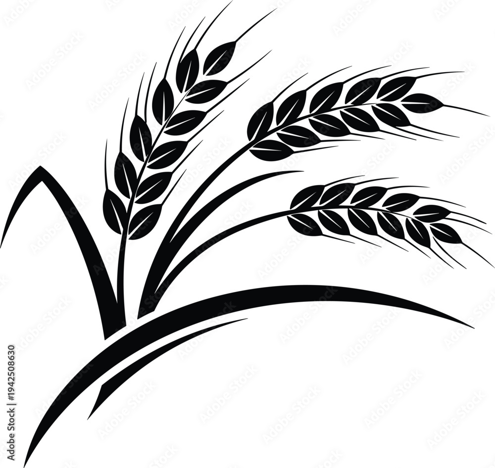 Obraz premium Black Wheat Ear Silhouette Vector Illustration for Bakery Logo Design Agricultural Farming Brand Identity Organic Grain Harvest and Bread Symbol