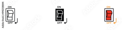 Electric light switch icon set. Power on and off toggle control symbol. Vector Illustration.