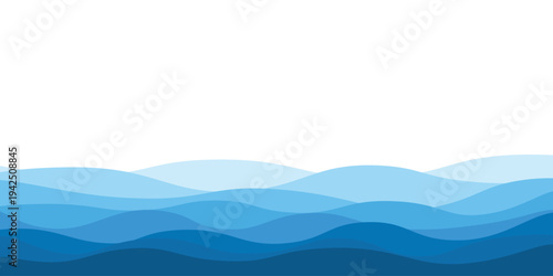 Abstract blue ocean water wave seamless pattern background, Minimal wavy line sea vector illustration
