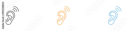 Hearing and ear sense icon set. Sound wave and auditory perception symbol. Vector Illustration.