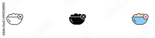 No food or bowl prohibition icon set. Dietary restriction and forbidden eating symbol. Vector Illustration.