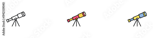 Telescope icon set. Space observation and science exploration symbol. Vector Illustration.