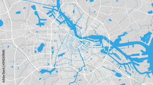 Minimalist Stylized Map of Amsterdam Netherlands in Blue and Gray Flat Design Vector Illustration