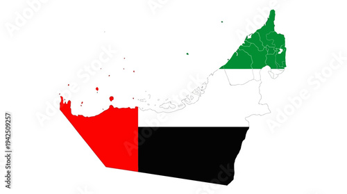 United Arab Emirates Map Silhouette with National Flag Pattern Isolated on White Background